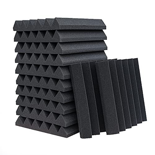 KTOESHEO 12-Pack Acoustic Panels, 2" x 12" x 12" Sound Proof Foam Panels for Wall,Fireproof Soundproofing Wedges,Noise Canceling Sound Absorbing Foam for Studio Recording, Home Office(Black)