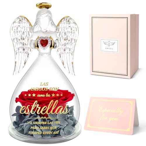Miofula Rosa Eterna com Anjo Presentes Amiga, Presentes Originais para Mulher, Flores Preservadas Presente Amiga Aniversário, Presentes Amiga Colega Natalinos, Presentes para Amigas de Aniversário