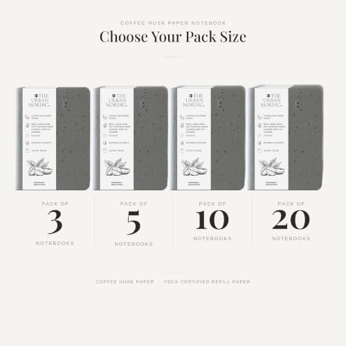 Image of Pocket Notebook A6 Pack of 20 | Mini Notebook for Office, Travel & Daily Notes | Charcoal Grey Tree-Free Coffee Husk Paper Cover | FSC Recycled Pages | Small Notepad