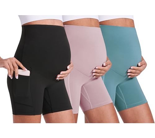Enerful Maternity Yoga Shorts Over The Belly with Pockets