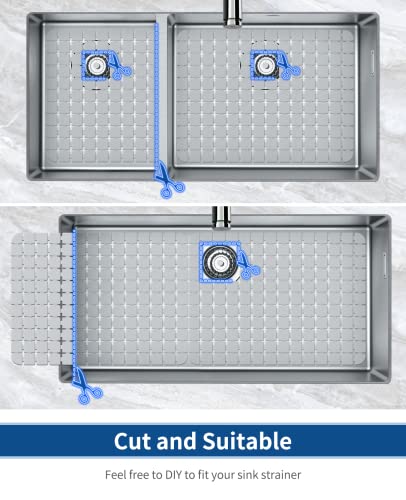 Bligli Sink Mat for Stainless Steel/Ceramic Sinks, 2 Pack 15.7x11.8 inches PVC Sink Protectors for Bottom of Kitchen Sink, Dishes and Glassware drain Mats, Durable and Fast Draining (Solid Grey)