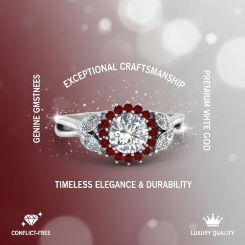 Image of 55Carat Choose Your Gemstone Flower Halo Split Shank Diamond CZ Ring Sterling Silver Round Shape Halo Engagement Rings Everyday Jewelry Wedding Jewelry Handmade Gifts for Wife US Size 4 to 12