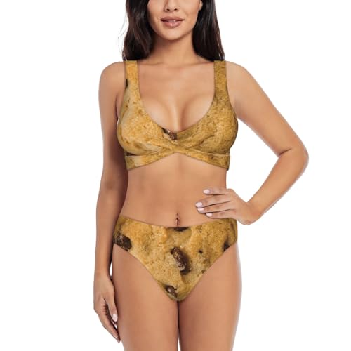 Bikini deux pièces femme motif biscuit chocolat confortable pour l'été