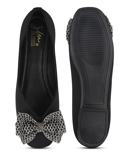 Image of JM LOOKS Sparkling Occasion Ballet Flats with Oversized Glitter Bow and Sleek Low Profile Design Silhouette