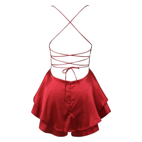 Mono mini vestido de satén con volantes para noches de verano 5