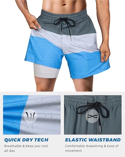Image of SURF CUZ Mens Swim Trunks with Compression Liner Swim Shorts 7 inch Swimming Trunks Stretch 7 Inch Swim Suits Quick Dry