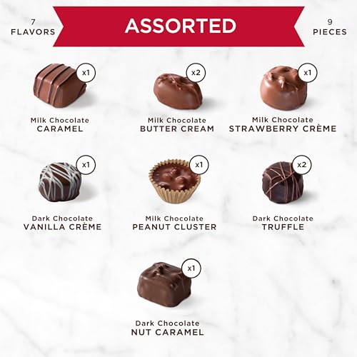 RUSSELL STOVER Valentine's Day Red Foil Heart Assorted Milk & Dark Chocolate Gift Box, 5.1 oz. (9 pieces)