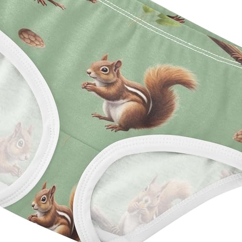 Cute Brown Squirrels Green Little Girl Panties Toddlers Underwear Floral Cotton Print Kids Undies Briefs 2t4
