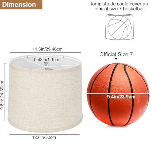Image of Lampshades Set of 2, Drum Lampshades 11.6 inch Top x 12.6 inch Bottom x 9.8 inch High, Seaside village Medium Lampshades (Spider Fitter), Beige Lampshades Natural Linen Hand Crafted, Easy Assembly Required