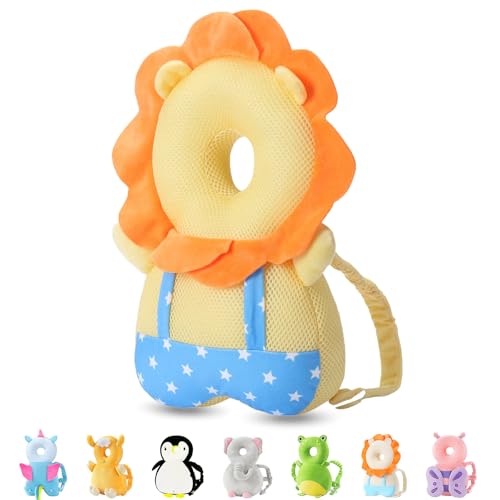 Image of JunNeng Baby Head Protector Backpack for Walking Crawling, Yellow Lion Mesh | Soft, Breathable, Adjustable, Baby Fall Back Head Protector for Falling
