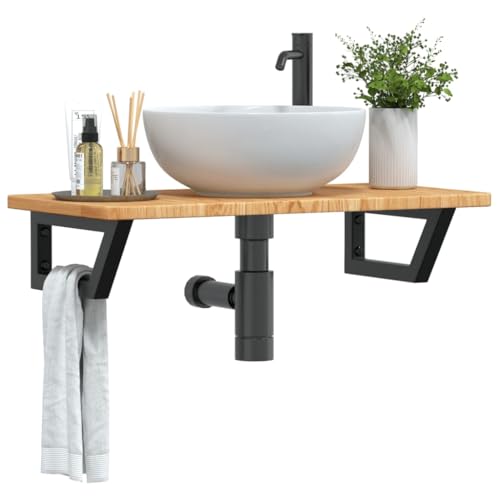 Brokky Estante de Lavabo de Pared estanterías de Pared baldas flotantes Pared Estante Pared Madera de Acero y Madera Maciza de Roble / 3302339