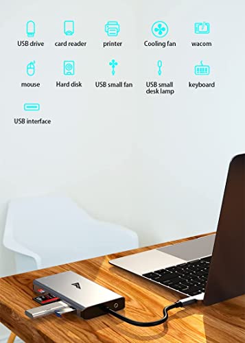 Image of Vaku Luxos Axel USB C Hub, Type C Hub, 11-in-1 Adapter with Ethernet, 4K USB C to HDMI, VGA, 2 USB3.0 2 USB2.0, Micro SD /TF Card Reader, Mic /Audio, USB-C Pd 3.0, Compatible for Mac Pro and Type C Laptops