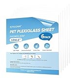 TICONN PET Plexiglass Sheets, 6 Pack Clear Plastic Sheet, Easy to Cut Thin Flexible PET Plastic Sheeting Panels for DIY Art Projects, Crafts, Picture Frames, Signs (6 Pack, 12'x12')