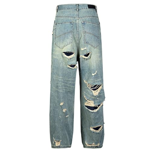 Men’s Retro Washed Jeans, American Style, Curved Edges, Trendy Denim Pants, Summer Streetwear3