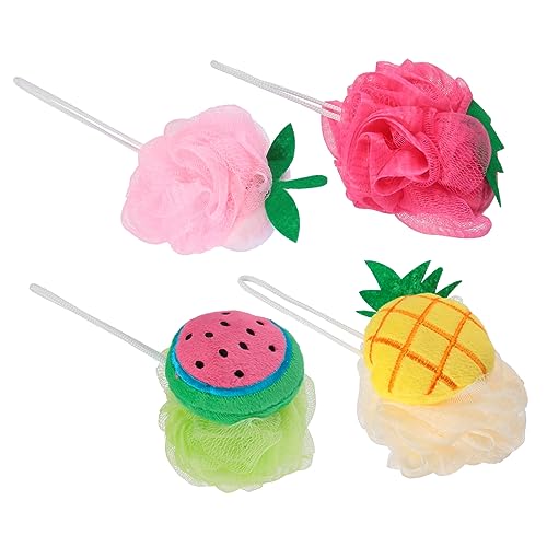 minkissy 4個子供用 カートゥーンフルーツバスボール 洗浄メッシュブラシ