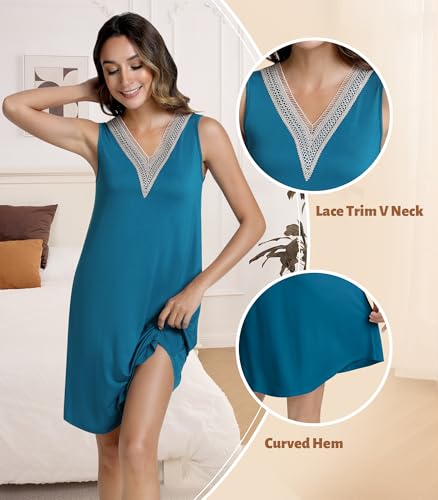 Image of NACHILA Women's Nightgowns-Viscose Made from Bamboo,Sleeveless Tank Night Gown Crew Neck Sleep Dress Cool Sleepshirts