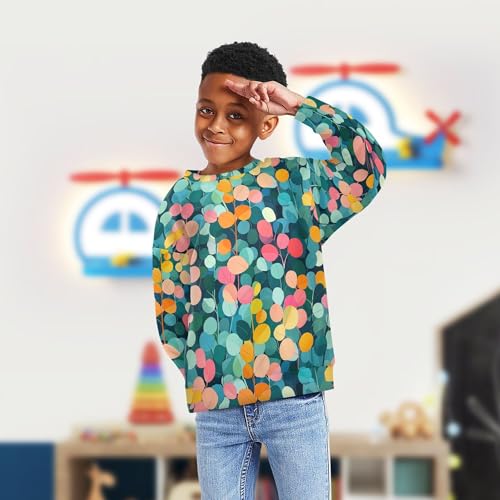 JUNZAN Cartoon Colorful Eucalyptus Leaf Big Boys Sweatshirt Hoodie Fleece Hoodie for Boys Athletic 4T4