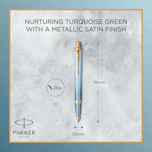 PARKER IM Writing Rituals, Ballpoint Pen, Turquoise Green Finish with Gradient, Gold Trims, Medium Point, Blue Ink, Gift Box - Image 4