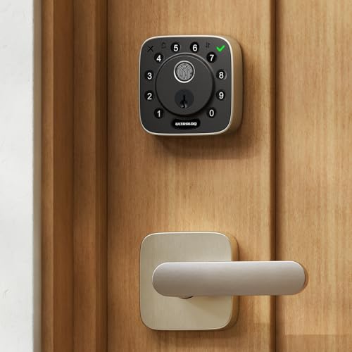 ULTRALOQ Bolt Fingerprint Smart Lock with Handle Lever Set, Built-in WiFi Front Door Lock Set, Biometric Deadbolt with Door Sensor, Remote Control, Auto Unlock, 10 Months Battery, IP65, BHMA