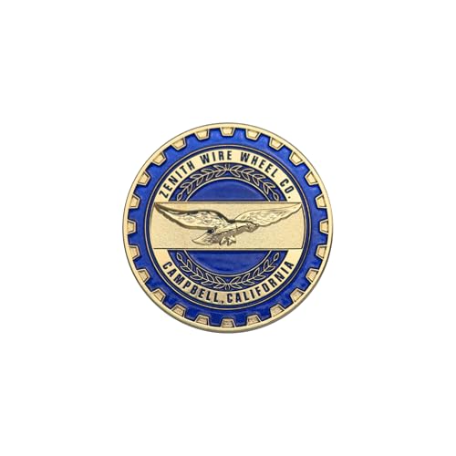 Image of Zenith Gold & Candy Blue Metal Wheel Chip Emblem (Single) | 24K Triple Gold Plated Solid Metal Wheel Chip Emblem, 2.25 inch | for Lowriders with Cut or Recessed Knock Off Spinner Caps