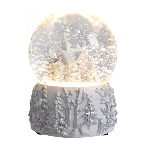 Bdor Christmas Snow Globe, White Winter Village Musical Snow Globe Decor