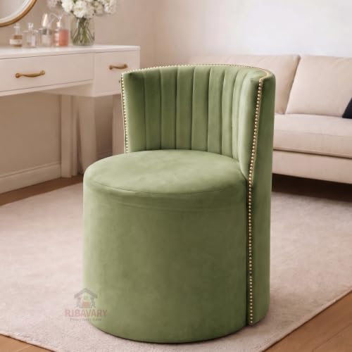Image of Luxury Velvet Ottoman Chair Pouffe Stool-Modern Round Soft-Padded Chair for Dining Room, Living Room /Cafeteria Seating /Bedroom and Dressing Area /Ottoman with Backrest (Pista Green)