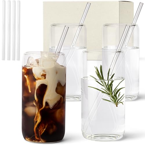EDELHAUS Gläser Set 4x 500ml Mit Glas Strohhalmen - Cocktail & Eiskaffee Gläser