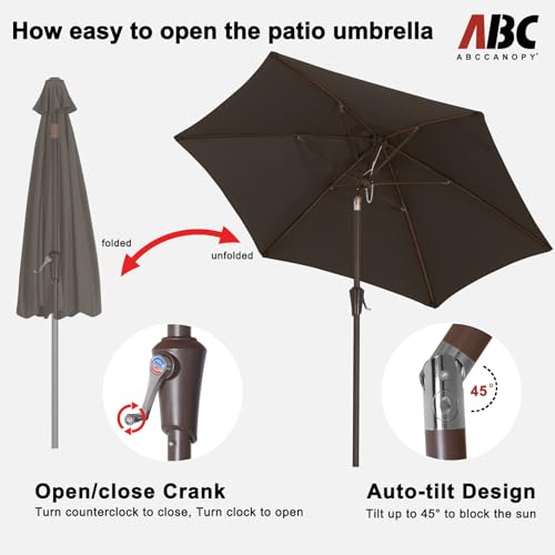 Image of ABCCANOPY 7.5FT Patio Umbrella Outdoor 6 RibsTable Umbrella(Brown) | Fade & UV Resistant Fabric,6 Fiberglass Ribs,Smooth Crank System,Wind Resistance,Great for Patio,Backyard,Garden,Deck