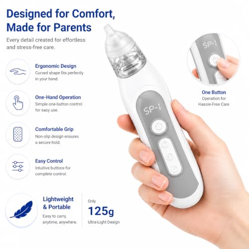 Image of ONESTA Electric Baby Nasal Aspirator | USB Rechargeable Nose Sucker with 3 Adjustable Suction Levels | 3 Soft Silicone Tips | Gentle Nose Cleaner for Newborn, Infant & Toddler