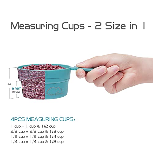 Plastic Measuring Cups And Spoons Set Of 8 - Easy To Read Measuring Cups Measuring Spoons With Large Print & Spout For Measuring Dry Liquid Ingredients Baking Cooking, Dishwasher Safe Bpa Free (Blue) #TOP2