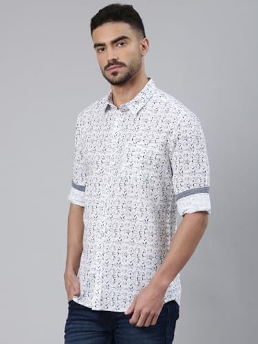 Image of ClassicPolo Men's Full Sleeve Multicolor Polo Neck Slim Fit All-Over Print Cotton Shirt