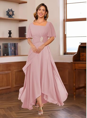 Miao Duo Flutter Sleeves Mother of The Bride Dresses for Women Ruffle A Line Chiffon Formal Evening Dress YZTS2493