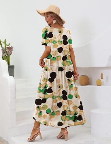 Image of YESNO Women Casual Loose Bohemian Floral Dress with Pockets Short Sleeve Long Maxi Summer Beach Swing Dress EJF
