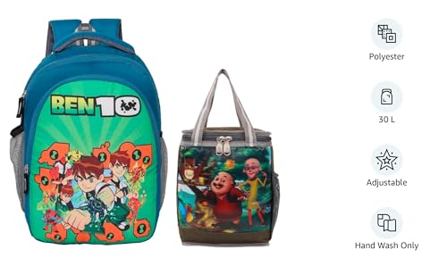 Image of perfect star Combo pack of 2 Motu Patlu School bag & Lunch bags Branded Tution Carry on Tote Nursery kids bag 1st to 5th std 30 L Backpack Tiffin bag (sky Blue)