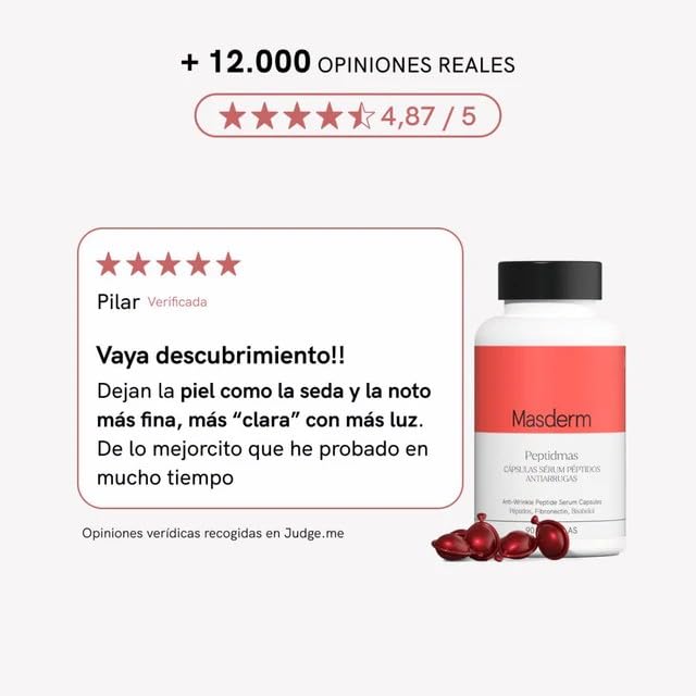 MASDERM - Capsulas de Serum con Peptidos Faciales Antiedad y Antiarrugas, Serum Hidratante Facial, Rutina Skin Care Producción Colageno, Piel más Suave, Crema Belleza Mujer Hidratante, 90 Capsulas