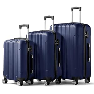 Karlhome Set of 3 Suitcase Set, Luggage Sets with 4 Rolling Spinner Wheels TSA Lock, Lightweight Hardside Carry On or Check in Trolley Travel Case, Navy Blue ABS Hard Shell