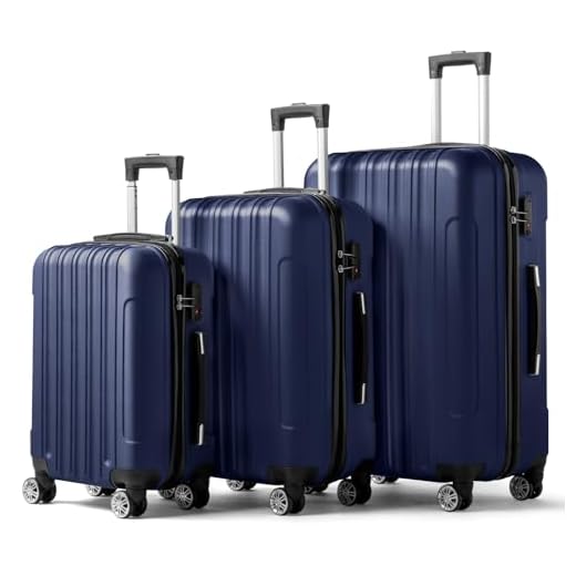 Karl home Luggage Set of 3 Hardside Carry on Suitcase Sets with Spinner Wheels & TSA lock, Portable Lightweight ABS Luggages for Travel, Business - Navy Blue (20/24/28)