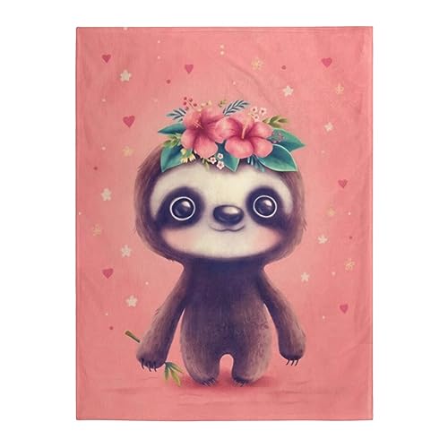 chaqlin Cute Sloth Blanket,flower funny Sloth Throw Blanket,Soft Cozy Flannel Blanket Fleece Blankets for Teen Kids Girls Boys Gifts Sofa School Decor,Sloth Gifts - Image 3