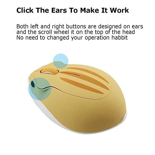 2.4GHz Wireless Mouse Cute Hamster Shape Less Noice Portable Mobile Optical 1200DPI USB Mice Cordless Mouse for PC Laptop Computer Notebook MacBook Kids Girl Men Women Adults Gift (Yellow)