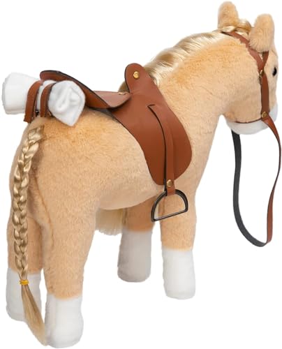 BEJOY Plush Horse Toy, Palomino Horses Pretty Plush Toy Pretend Play Horse Gift for Girls Kids 11 inches, Beige - Image 2