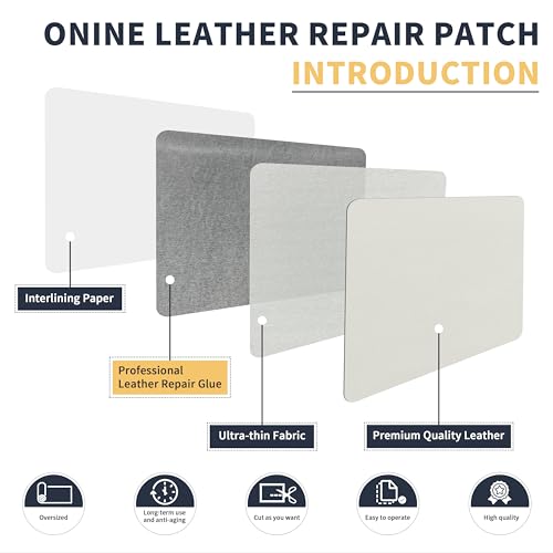 Image of ONine Leather Repair Patch, Leather Repair Tape, 12 x 48 Inches Self-Adhesive Couch Patch, Waterproof, Wear-Resistant, for Furniture, Drivers Seat, Sofas, Car Seats（White)