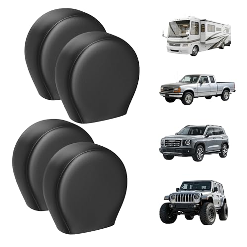 Image of Moonet PU Thickening Leather Tire Wheel Covers 4 Pack- Tough Tire Wheel Protector for Truck,SUV,Motorhome,Camper,Trailer,RV - Universal Fits Tire Diameters 24-26 inches,Black