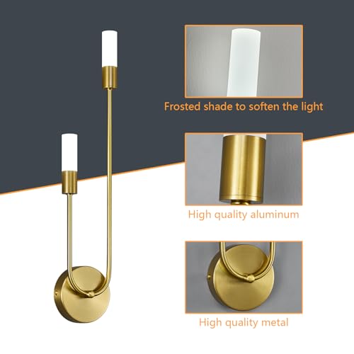 Image of Gold Wall Sconces Set of Two U Shape 2 Light 6000K LED Wall Sconce Dimmable Bathroom Sconces Modern Sconces Wall Lighting for Bedroom Hallway Wall Light Fixtures Indoor