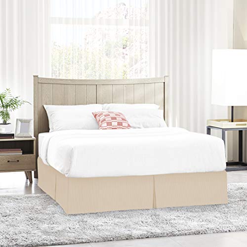 Image of Nestl Full Size Bed Skirt - Damask Dobby Stripe Wrap Around Bed Skirt Full Size - Double Brushed Microfiber 14 in Tailored Drop Pleated Bed Ruffle with Bed Skirt Pins - Cream