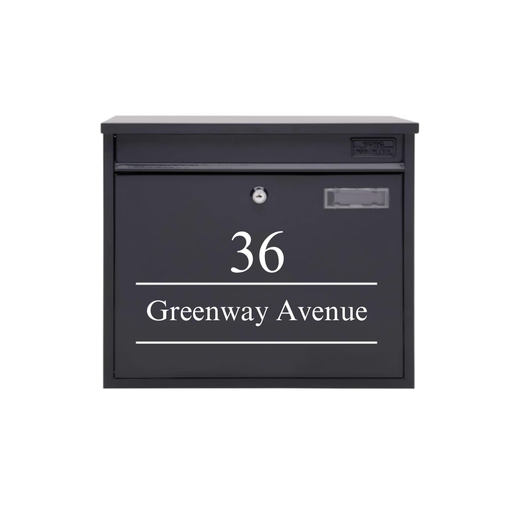 Personalised Wall Mounted Post Box – Anthracite Grey Lockable Letterbox with Address Customisation – Weatherproof Galvanised Steel Mailbox with Keys & Fixings – Modern Outdoor Secure Mail Holder