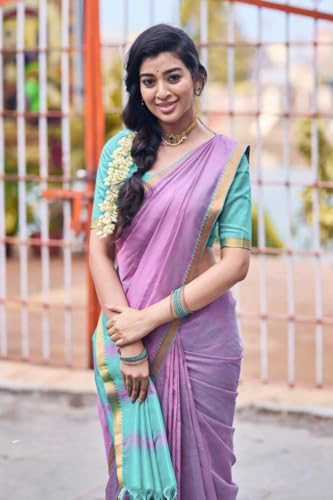 Image of Women's Cotton Woven Soft Sarees With Attach Blouse Piece.