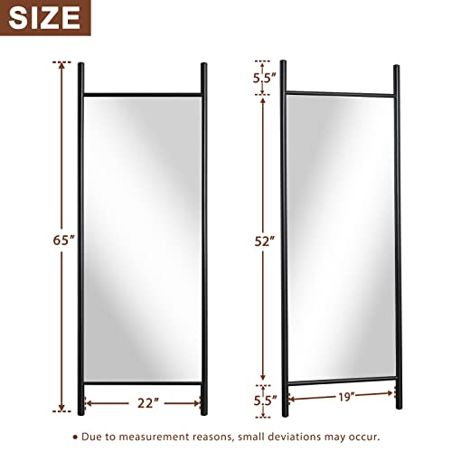 Image of NeuType 65 inch x 22 inch Full Length Mirror Large Ladder Style Mirror Solid Wood Frame Full Length Mirror for Wall, Large Bedroom Mirror, Wall Mounted or Leaning Against Wall, Black (No Stand)
