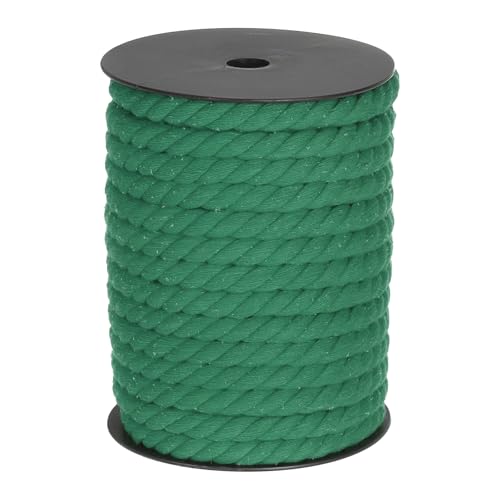 MECCANIXITY Cotton Rope 3 Strand Twisted Braided Rope Cord, Grass Green 10mm x 75ft Craft Rope Cord Cotton for Wall Hanging, Plant Hanger, Knitting, Macrame Knotting