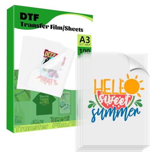 100 Sheets DTF Transfer Film Sublimation Transfer Paper A3 11.7' x 16.5' Double Sided Matte Clear Pretreat Sheets Heat Transfer Paper for Epn Inkjet Printer DTG Printer Print A3 Paper for Printer
