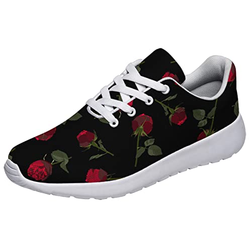 Sonzj-II Red Rose Shoes for Women Vintage Roses Running Shoes Flower Floral Print Lightweight Walking Tennis Sneakers Gift for Her - Main Image